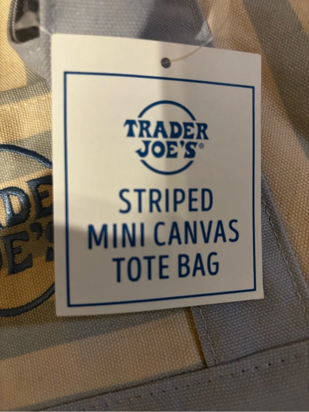 Trader Joe's Blue & Cream Striped Mini Canvas Tote Bag